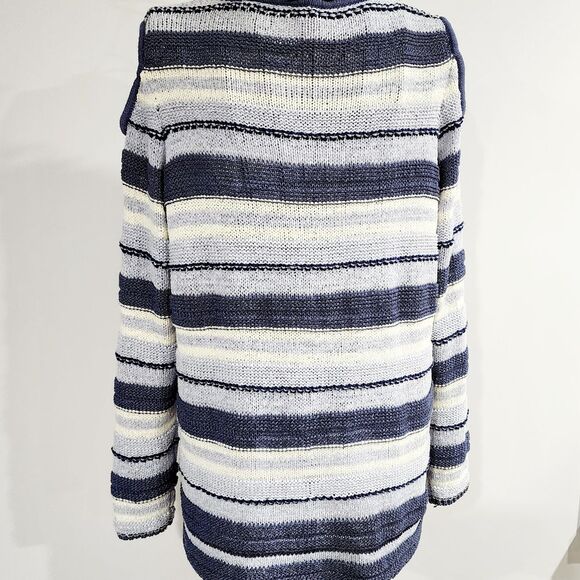 CB Cut out Shoulder Blue and White Knit Sweater Women sz XL Casual Office - Picture 3 of 8